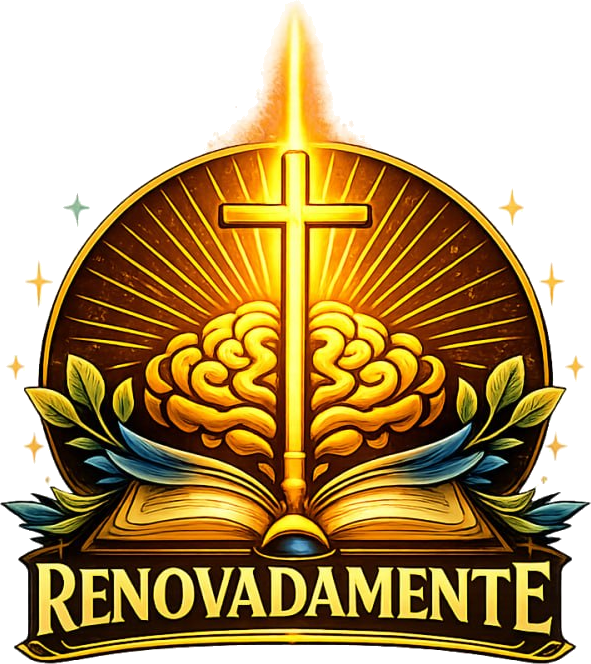 Emblema RenovadaMente: cruz, Bíblia e cérebro